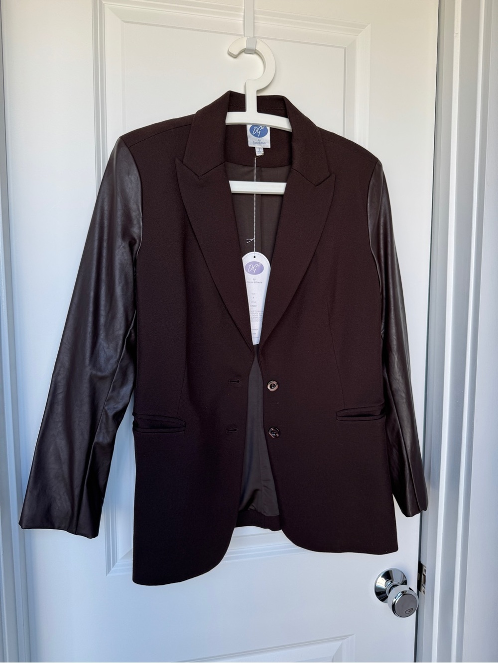 95% Cotton Dark Brown Blazer with Leather Sleeves